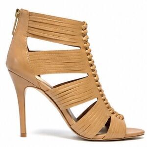 BCBGeneration Women's 10 Tan Caged Ankle Leather Zipper Heels Sexy Party Wedding